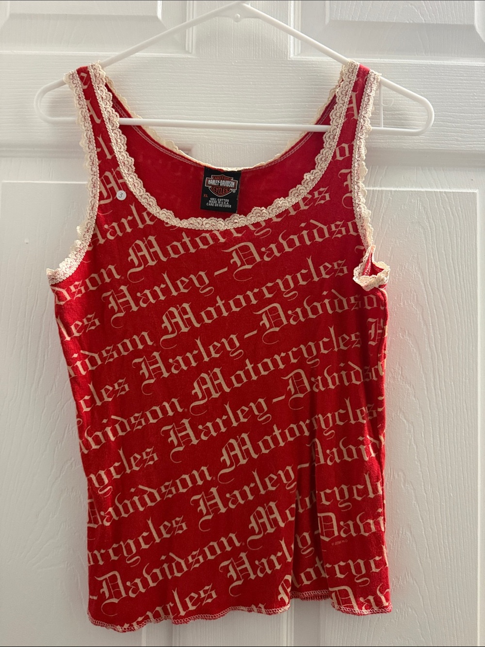 Harley-Davidson Red Lace-Trim Script Tank Top